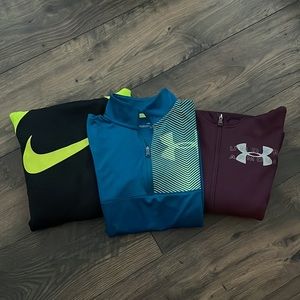 LOT OF 3 Youth Boys Long sleeve and Sweatshirts • Under Armour & Nike
